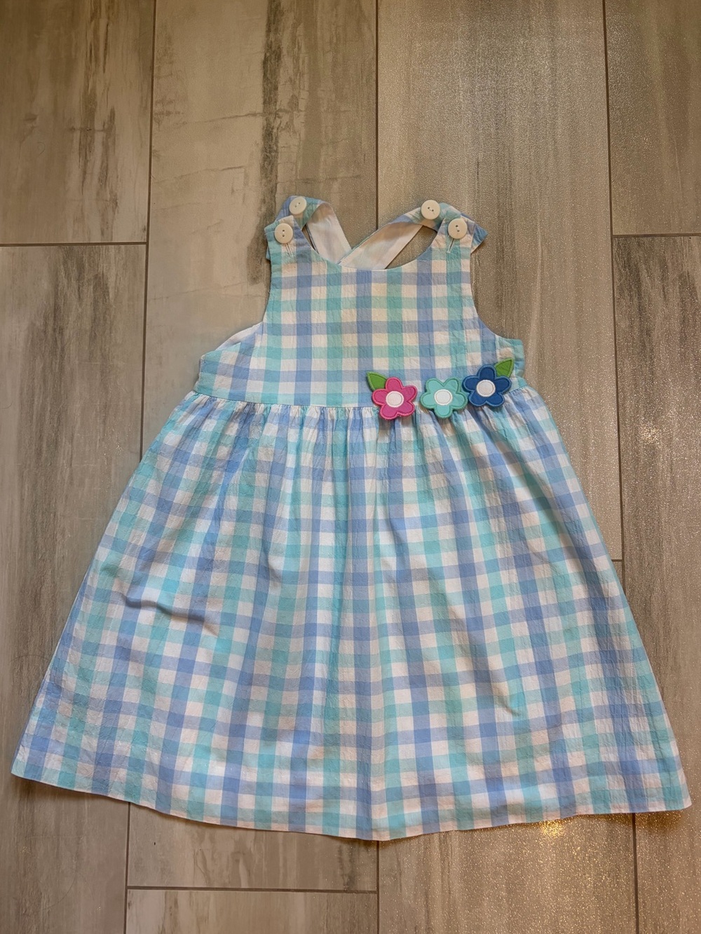 Florence Eiseman Classic Blue Gingham Check Flower Appliqué Sundress girls 4T